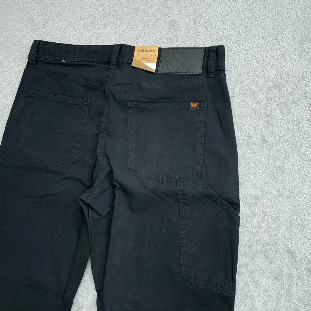 NEW Eddie Bauer Men's 32x30 Black Canvas Utility Pants Stretch Ultra Durable